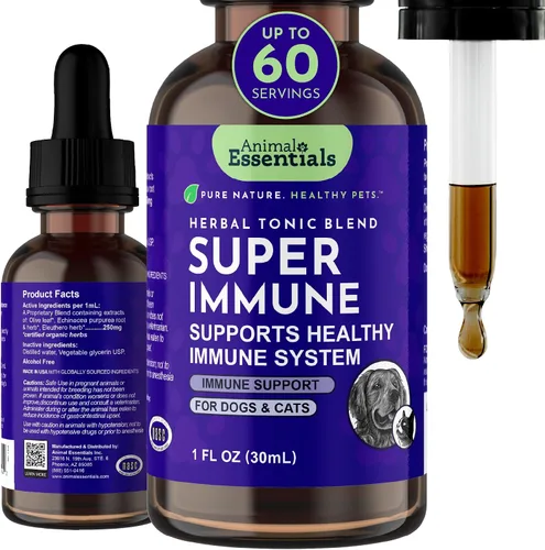 Animal Essentials Super Immune - Apoyo inmunológico para perros y gatos con extracto de hoja de olivo y equinácea, raíz de olivo para perros, apoya