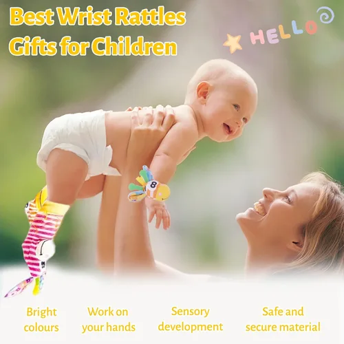 Miniatura 6 de PADONISE Sonajeros de muñeca para bebé, juguetes sensoriales suaves para bebés, sonajeros de animales de dibujos animados, juguete de desarrollo