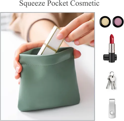 Miniatura 2 de Bolsa de Cosméticos de Bolsillo, Bolsa de Maquillaje de Cuero Impermeable con Cierre por Presión, Organizador Portátil de Artículos de Aseo