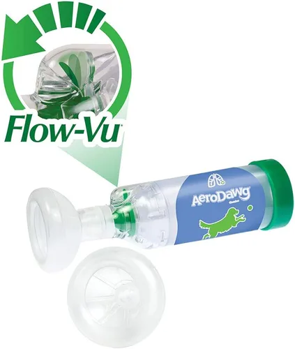 AeroDawg Espaciador inhalador de cámara de aerosol canino original para perros pequeños y cachorros con indicador exclusivo Flow-VU*