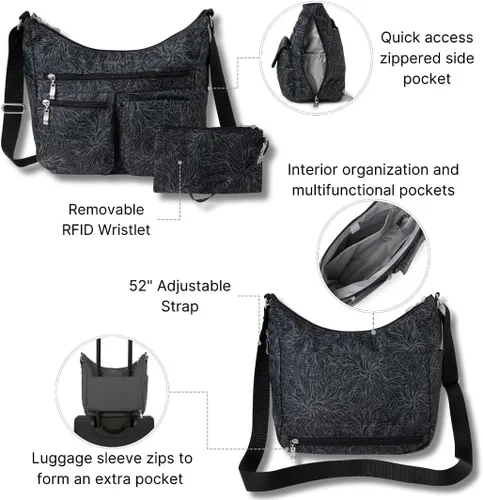 Miniatura 118 de Baggallini womens Everywhere Bagg Crossbody Women 11x9 Lightweight Nylon Hobo Water-resistant Travel Bag W/Rfid