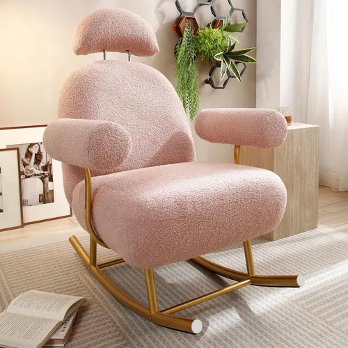 Miniatura 11 de KEVINSPACE Mecedora moderna, moderna silla ligera tapizada para cuarto de bebé, silla mecedora para guardería, cómoda silla de acento cargada