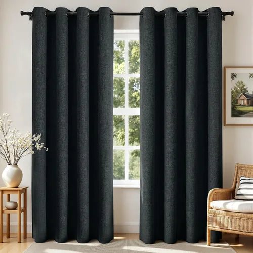 Miniatura 31 de Joydeco Cortinas opacas de 84 pulgadas de largo, 2 paneles burg, cortinas de oscurecimiento de habitación para dormitorio, cortinas térmicas Negro