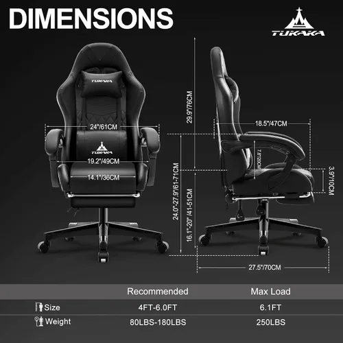 Miniatura 3 de Silla para Videojuegos, Silla de Oficina Ergonómica con Masaje, Asiento de Computadora con Reposapiés, Cojín de Muelles de Bolsillo, Silla