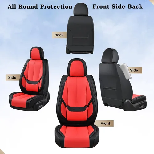 Miniatura 6 de Coverado - Juego completo de fundas para asientos de automóvil, protectores de asiento impermeables de piel Nappa 8805 - Negro y rojo, juego