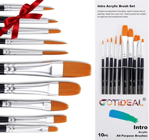 GOTIDEAL Pinceles de pintura, pinceles de pintura acrílica, 10 piezas de punta redonda puntiaguda, pequeños cepillos de pelo de nailon para