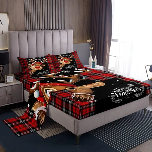 Miniatura 11 de Erosebridal Juego de ropa de cama individual con diseño de árbol de Navidad, muñeco de nieve, decoración de corona de Navidad, sábana bajera