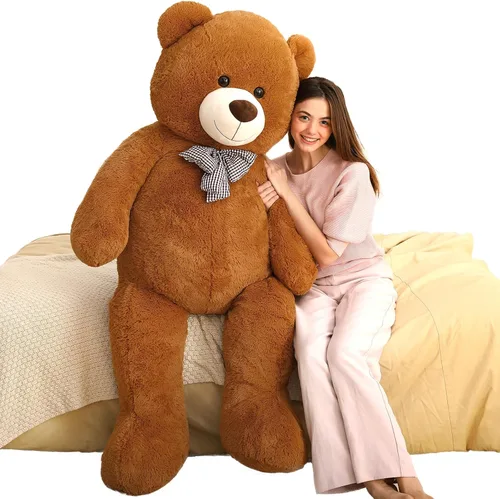 Miniatura 40 de MaoGoLan - Oso de peluche gigante de 52.0 pulgadas, peluche grande color canela con lindo moño y huellas, peluche suave de oso con moño para regalar