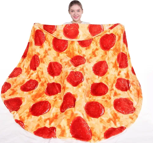 mermaker Manta de Pizzas de Pepperoni 60 pulgadas para Adultos y Niños, Manta Divertida de Pizzas Realistas para Regalos de Cumpleaños y Navidad Rojo