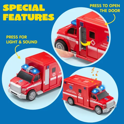 Miniatura 5 de JOYIN Juguetes de camiones de bomberos para niños de 3, 4, 5, 6, 7 años - Camión de bomberos, vehículo de emergencia, camión de bomberos para niños