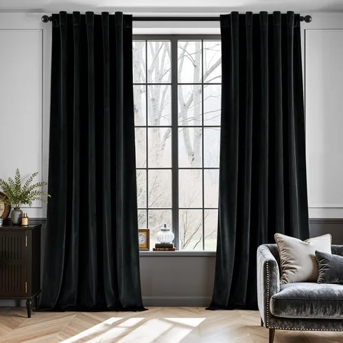 Miniatura 2 de EMEMA Juego de 2 paneles de cortinas de terciopelo de 63 pulgadas, con pestaña trasera y bolsillo para barra, cortinas con aislamiento térmico