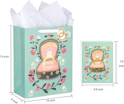 Miniatura 2 de WRAPAHOLIC Bolsa de regalo de boda grande de 13" con tarjeta y papel de seda - Copa de champán y Cheers