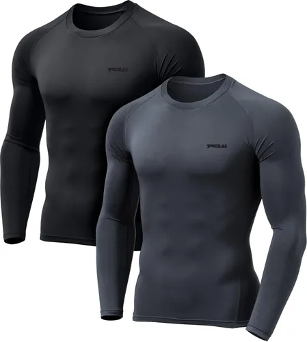 TSLA Paquete de 1 o 2 camisetas térmicas de compresión de manga larga para hombre, camiseta de capa base atlética, camiseta de invierno para correr