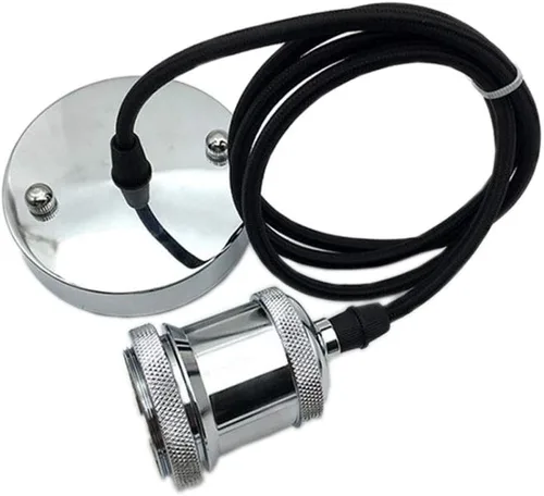 Miniatura 7 de Icole Lámpara colgante vintage, estilo industrial retro moderno E26 E27 soporte de lámpara cromado negro, rosa de techo negro, cable flexible
