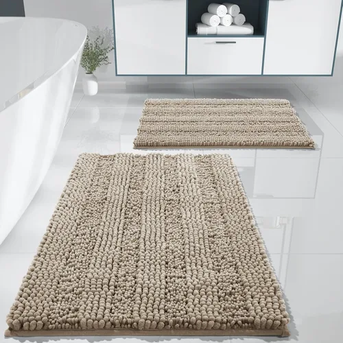 Miniatura 18 de Yimobra Juego de 2 alfombras de baño de felpilla suave y absorbente y alfombra para inodoro en forma de U, antideslizante, lavable a máquina