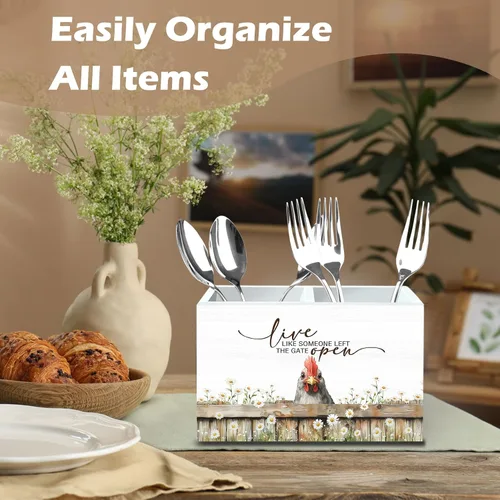 Miniatura 3 de DILSJ Organizador inspirador de 2 compartimentos para lápices, organizador para escritorio, amantes de los pollos regalos para mujeres, Live Like