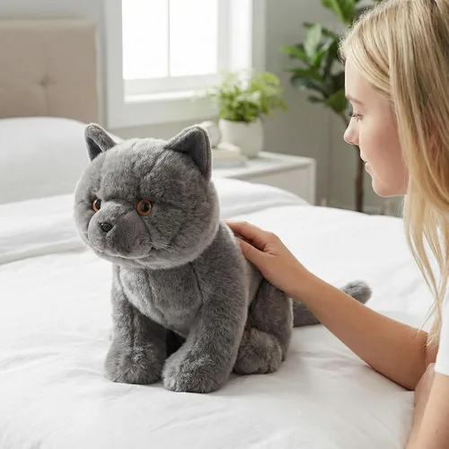 Miniatura 5 de Gato corto británico de peluche, gato gris de peluche de 11 pulgadas, juguete suave para niños (gato británico de pelo corto 2)