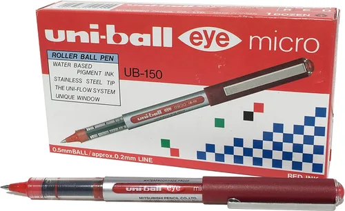 uni-ball UB-150 Eye Micro Rollerball, tinta roja Uni Super Ink, punta de 0.020 in, caja de 12 Rojo