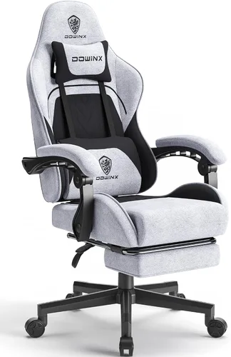 Miniatura 13 de Dowinx Silla de juegos de tela con cojín de resorte de bolsillo, silla de juegos de masaje con reposacabezas, silla ergonómica para computadora