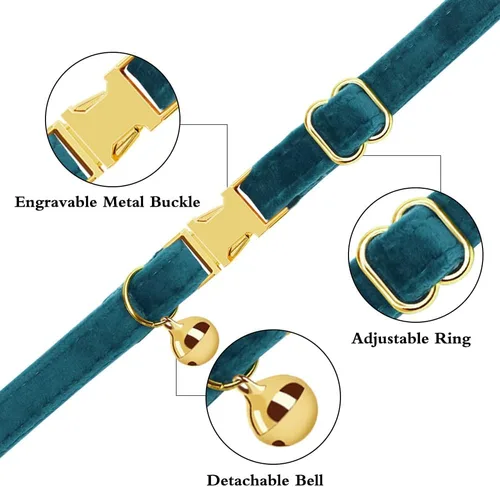 Miniatura 5 de Collar de gato personalizado con placa de nombre, collares ajustables de nailon resistente para identificación de gato con campana, personaliza
