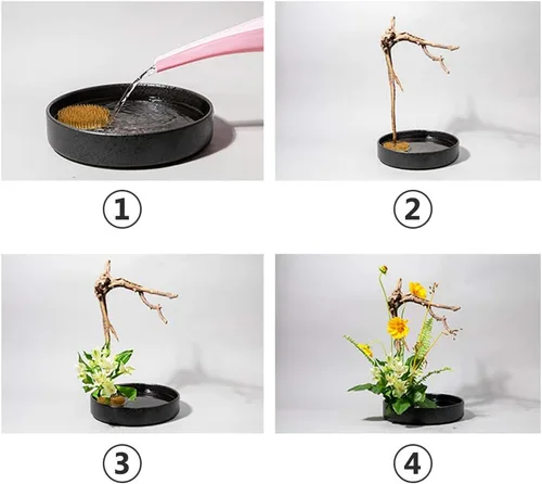 Miniatura 8 de Juego de 3 ranas de flores japonesas Ikebana Arreglo floral Kenzan, 2.4 pulgadas redonda rana floral moribana + 1.6 pulgadas cuadrado Ikebana 3