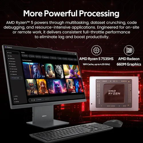 Miniatura 5 de Lenovo IdeaCentre AIO 3 23.8 pulgadas FHD todo en uno, AMD Ryzen 5 7535HS, 16 GB DDR5, 1.5 TB de almacenamiento
