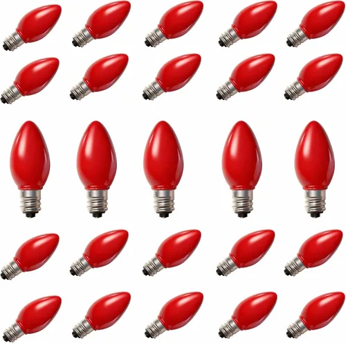 Miniatura 10 de Oviejo Paquete de 25 bombillas de repuesto C7 para luces navideñas, bombillas LED verdes C7 para luces de cadena navideñas, bombillas vintage C7 E12