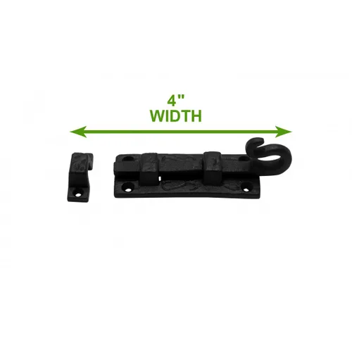 Miniatura 3 de Renovators Supply Manufacturing Pestillo de cerradura de puerta de 4 pulgadas. Pestillo de perno deslizante de hierro forjado negro con accesorios