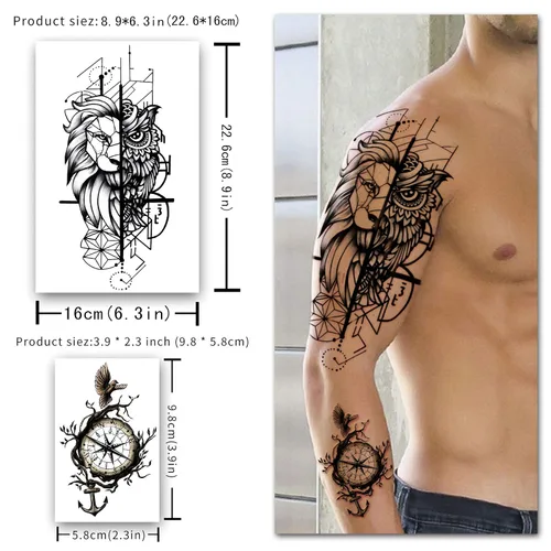 Miniatura 2 de Yazhiji 56 hojas de tatuajes temporales, 11 hojas de tatuajes de medio brazo para hombres o mujeres con 45 hojas de tatuajes falsos diminutos