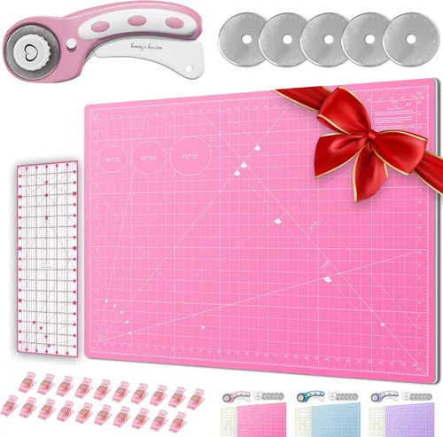 Miniatura 20 de Juego de cortador giratorio - Kit de acolchado incl. Cortador de tela de 45 mm, 5 cuchillas de repuesto - Ideal para manualidades, costura, parcheo