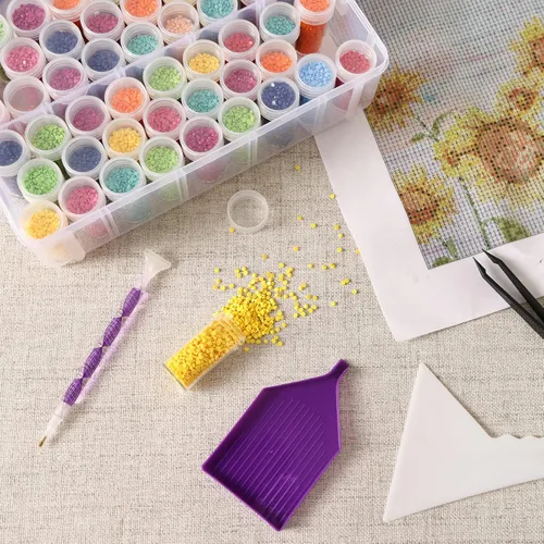 Miniatura 6 de QUEFE Contenedor de almacenamiento de pintura de diamante de 3 niveles, 100 ranuras, organizador de cuentas apilable transparente con accesorios