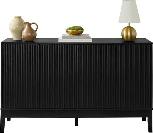 Miniatura 10 de Best Choice Products Armario de almacenamiento moderno de 4 puertas de 55 pulgadas, buffet, gabinete multimedia, armario, mesa de entrada, Nogal