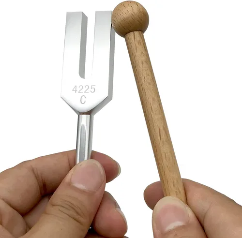 Miniatura 6 de Juego de diapasones de ángel 4096 Hz 4160 Hz 4225 Hz para limpieza de cristales, sintonizadores de ángel, martillo de madera y bolsa de terciopelo