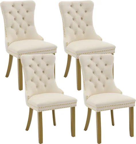 Miniatura 94 de Juego de 2 sillas de comedor, sillas tapizadas de comedor con tira de anillo de tirador y patas de madera maciza, sillas de cocina modernas Pu
