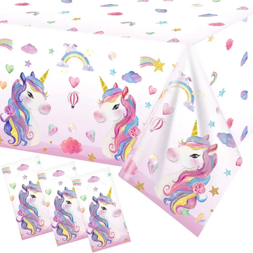 Miniatura 8 de Tiamon 1 mantel de unicornio desechable de unicornio, manteles rectangulares de plástico más grandes para baby shower, suministros de fiesta