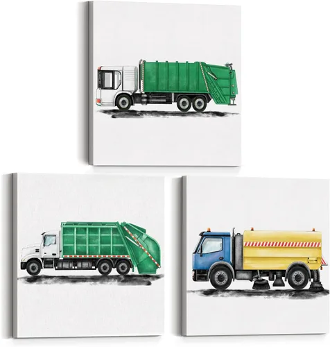 Miniatura 12 de Juego de 3 lienzos artísticos de tractores y vehículos agrícolas para cuarto de bebé, pinturas enmarcadas, impresiones de acuarela, viejos camiones