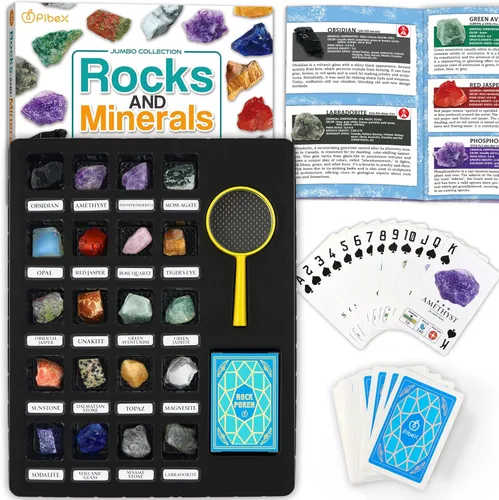 Miniatura 10 de PIBEX Colección de piedras preciosas: 16 piezas de gemas y cristales pulidos (1 pulgada / 0.8-1.2 in), kit de geología STEM con guía