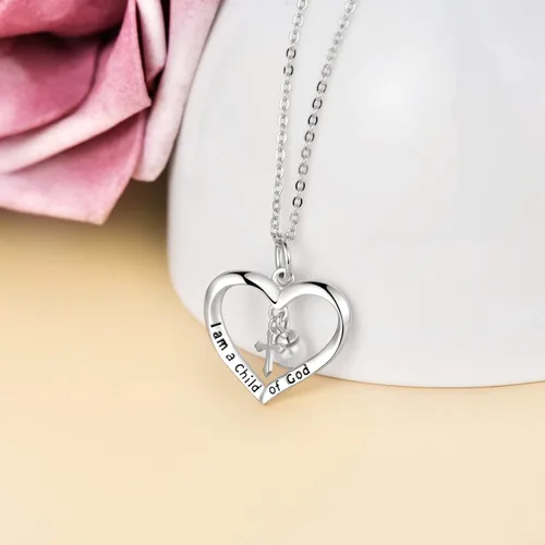 Miniatura 2 de PEIMKO Regalos de bautismo para niñas, collar con colgante de cruz con texto en inglés "I am a Child of GodGod", plata de ley 925, regalos