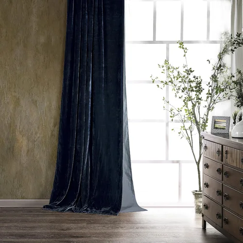 Miniatura 12 de Cortinas de terciopelo de seda sintética HiEnd Accents Stella, cortinas con bolsillo para barra, 48x108 pulgadas, negras, estilo romántico