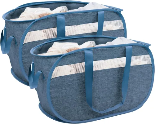 Miniatura 11 de Cesta plegable para la ropa sucia duradera con 2 compartimentos para clasificar y almacenar, cesta portátil para ropa sucia para dormitorio, cuarto