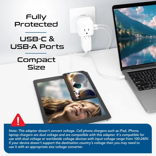 Miniatura 5 de Ceptics Juego de adaptadores de viaje de enchufe europeo, 20 W PD y control de calidad, USB dual seguro y USB-C - 2 enchufes de EE. UU. - Compacto