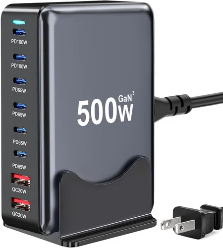 Miniatura 10 de 320W Bloque de Cargador USB C, Estación de Carga Rápida de 8 Puertos USB Hub PD 100W GaN Ⅲ Estación de Carga Pro para Múltiples Dispositivos