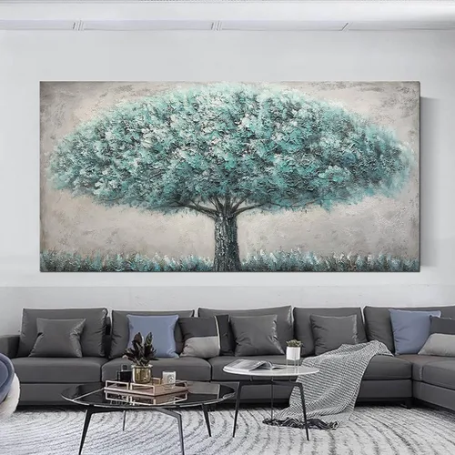 Miniatura 6 de Yotree Pintura de árbol, 24 x 48 pulgadas, óleo sobre lienzo, arte abstracto, enmarcado, pintado a mano, moderno, unisex, interior, sala de estar
