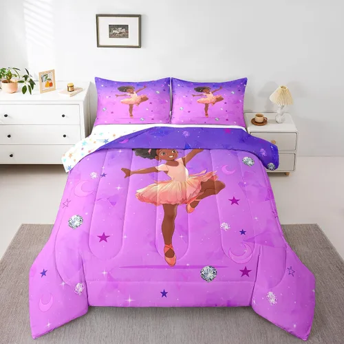 Miniatura 21 de Erosebridal Juego de ropa de cama de princesa de ballet, tamaño Queen, juego de edredón de 3 piezas para niñas bailarinas de ballet, lindo juego