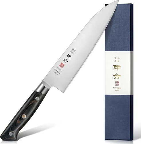 kanngou - Cuchillo de chef japonés de 8.27 pulgadas, cuchillo de cocina Gyuto de acero de aleación AUS-8 de Japón con mango de Pakkawood de espiga