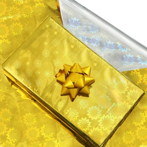 Apol Papel de regalo holográfico de doble cara, 25 hojas de papel de seda de flores plateadas doradas, 28 x 20 pulgadas, para envolver regalos,