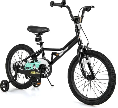 Miniatura 9 de COSTWAY Bicicleta para niños de 12/14/16/18 pulgadas, bicicleta de entrenamiento para niños y niñas con ruedas de entrenamiento extraíbles, Azul