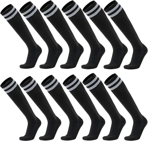 Ultrafun 6 pares de calcetines de fútbol de compresión de color elástico hasta la rodilla, calcetines atléticos de fútbol para hombres, mujeres y