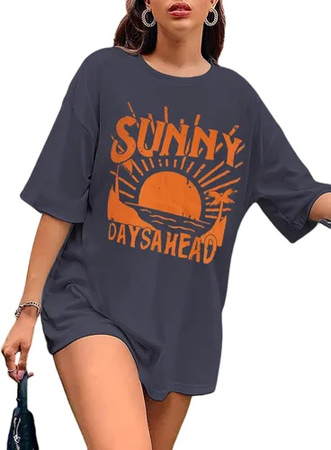Miniatura 4 de Avanova Camiseta holgada de manga corta con estampado gráfico de sol para mujer