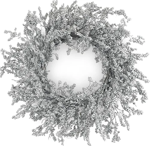 Miniatura 11 de Corona de invierno verde de 22 pulgadas, cono de pino artificial y corona de puerta delantera de acebo para decoración de Navidad de granja